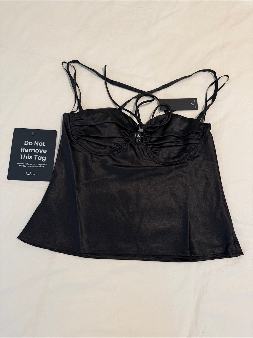Lulu's Black Satin Ruched Bust Cami Top